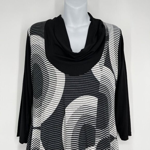 LIOR Paris Black & White Geometric‎ Print Cowl Neck Tunic Top Size M - Picture 2 of 9